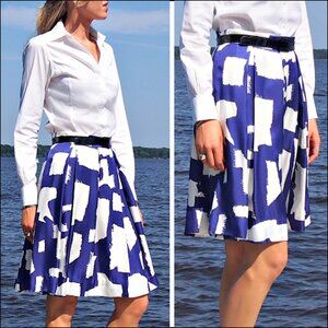 Kate Spade ♠️ Paint the Town Jolie Blue/White Abstract Print, A-Line Skirt, Sz 8